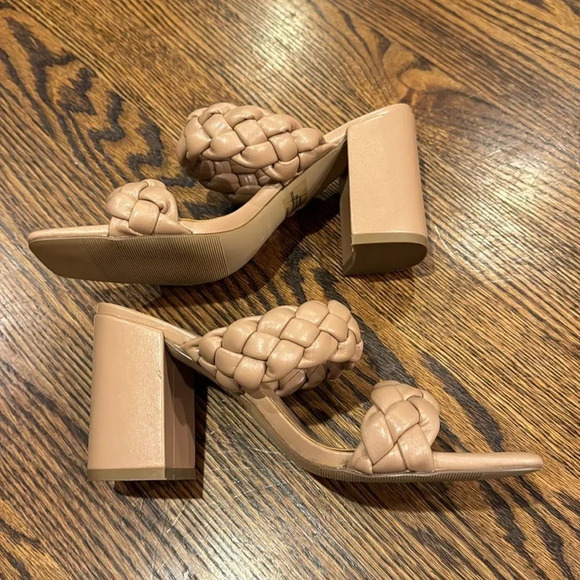 Madden Girl tan faux leather braided strap slip on heeled sandals. Size 8. - Picture 3 of 5